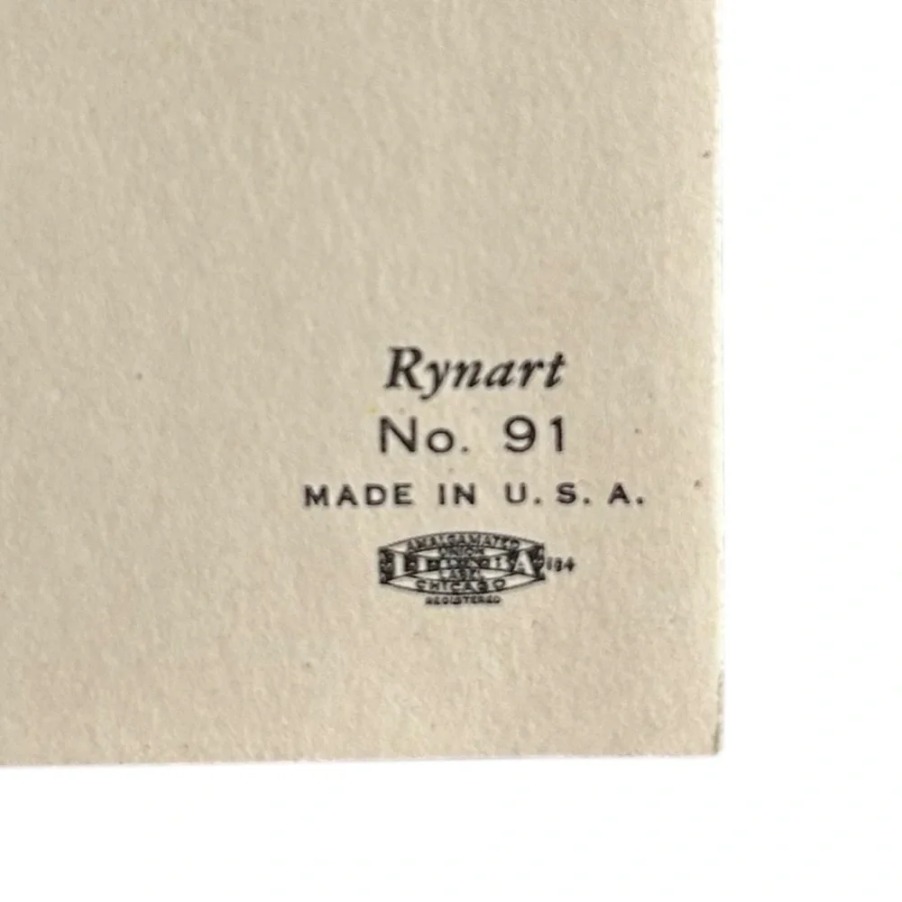 Vintage 40s 50s Rynart Christmas Card Family Decorating Tree w/ Tinsel Retro Art